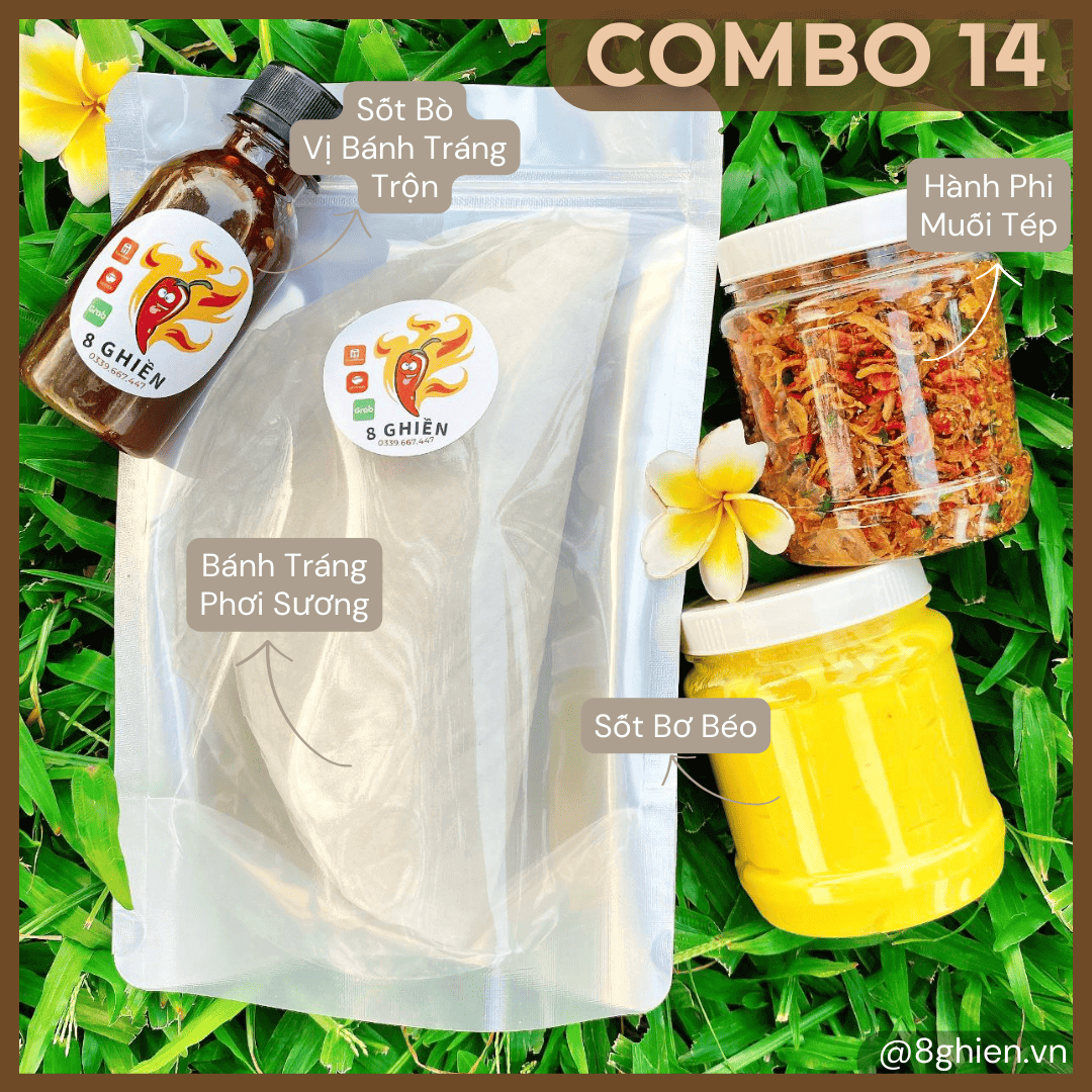 Bánh Tráng Phơi Sương Muối Hành Phi kèm Hủ Bơ To, Chai Sốt Bò (Combo 14)