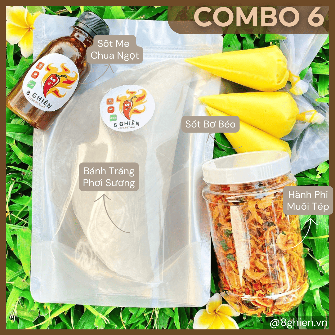 Bánh Tráng Phơi Sương, 3 Ống Bơ, Hành Phi Muối Tép TẶNG Chai Sốt Me (Combo 6)