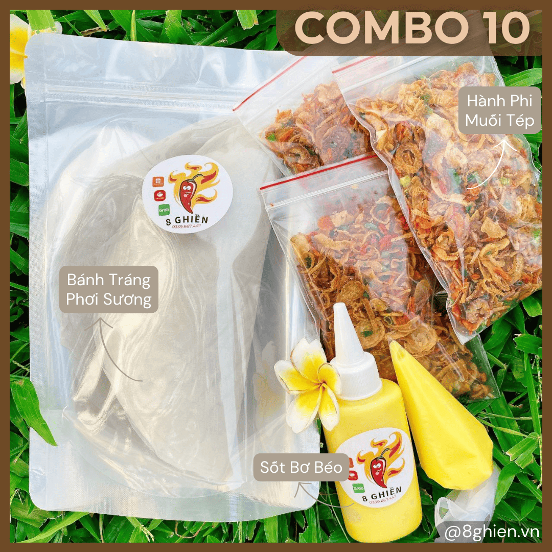 Bánh Tráng Bơ Hành Phi, Chai Bơ Xịt TẶNG Ống Bơ (Combo 10) - Đặc Sản 8 Ghiền