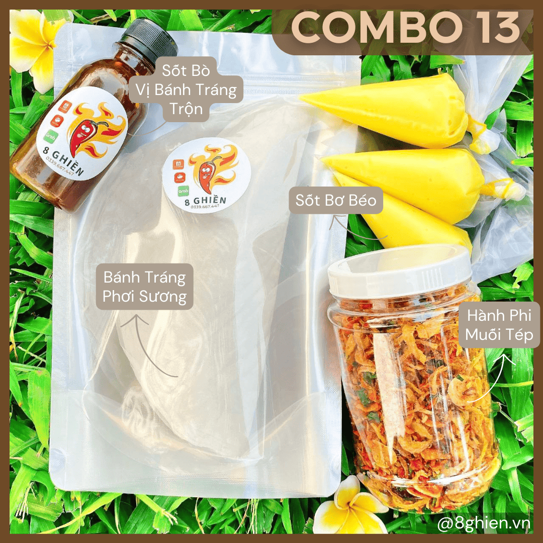 Bánh Tráng Phơi Sương, Hành Phi Muối Ruốc, Bơ Trứng Gà, Sốt Bò (Combo 13) - Đặc Sản 8 Ghiền