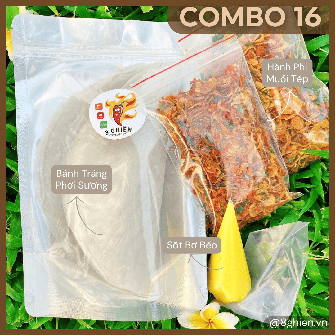 Bánh Tráng Phơi Sương Hành Phi Muối Tép, Bơ Trứng Béo Ngậy (Combo 16) - Đặc Sản 8 Ghiền
