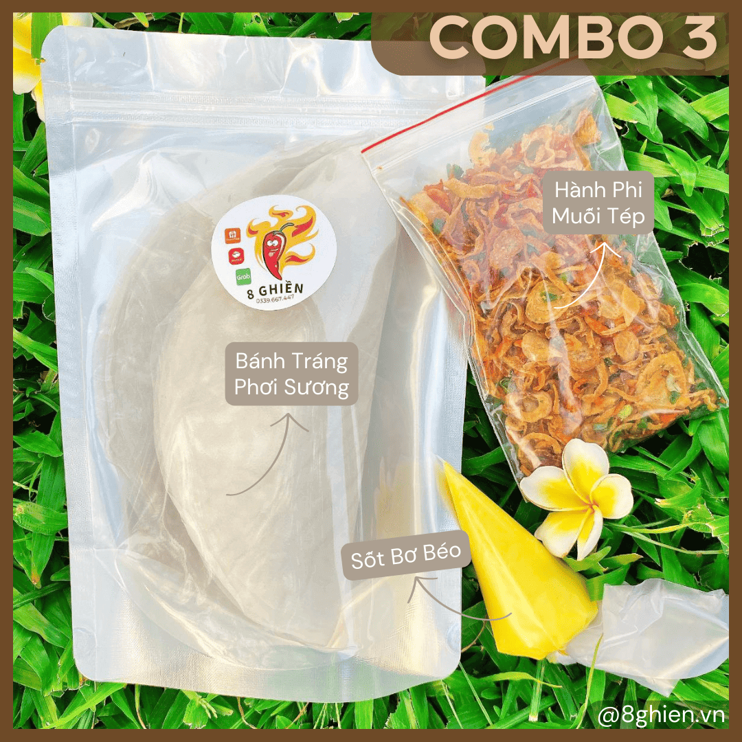 Bánh Tráng Phơi Sương Tây Ninh, Hành Phi Muối Tép, TẶNG Ống Bơ Trứng (Combo 3) - Đặc Sản 8 Ghiền