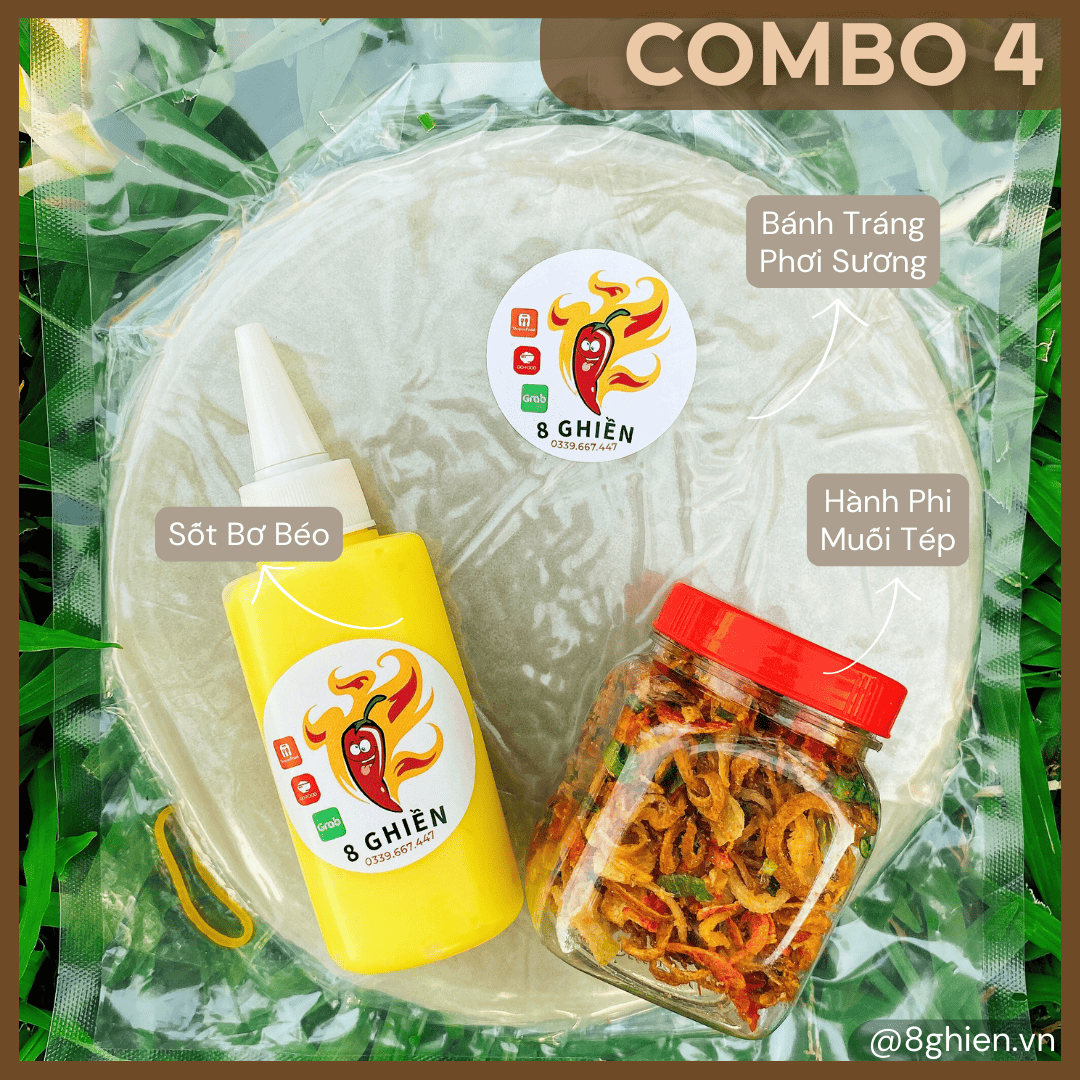 Bánh Tráng Phơi Sương sốt Bơ Chai, Hủ Hành Phi Muối Tép (Combo 4) - Đặc Sản 8 Ghiền